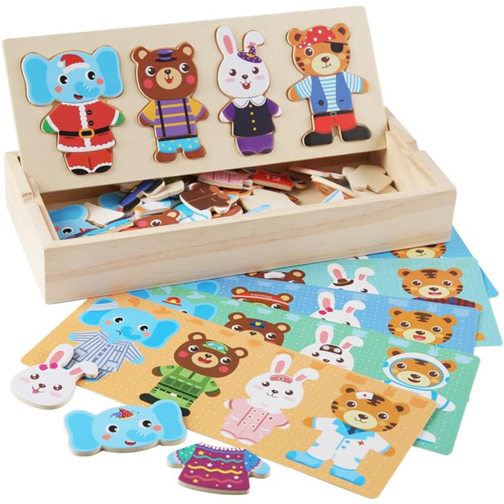 Kids Educational Game 3 - Wooden Jigsaw Bear Family Puzzle Box