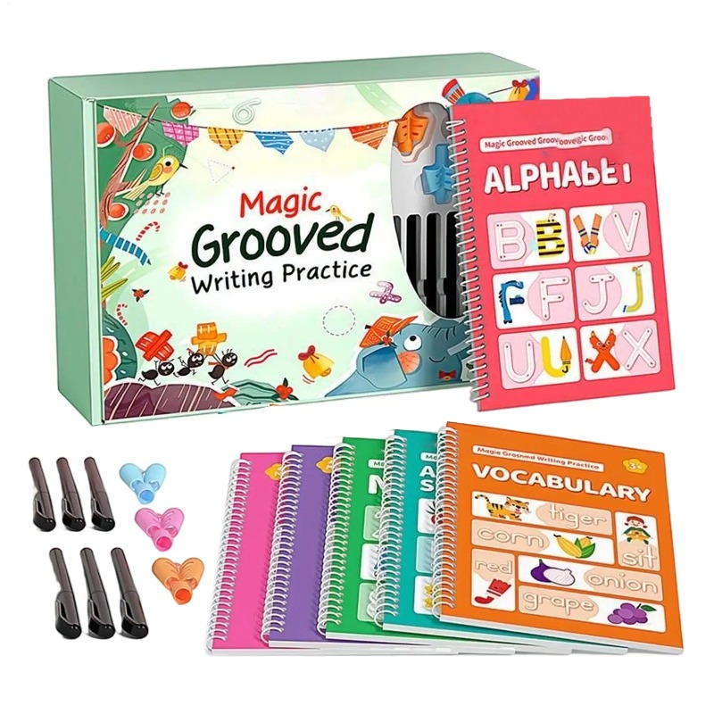 Kids Educational Workbooks - Handwriting Workbook Grooved Learning Reusable Page