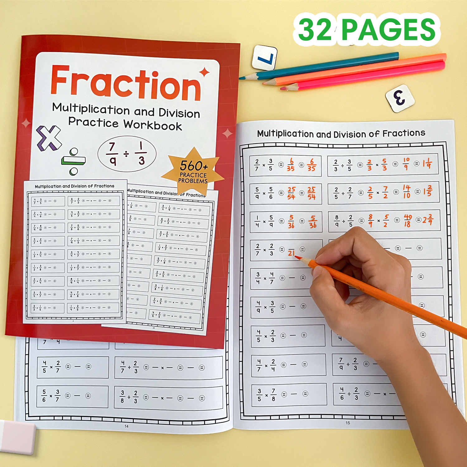 32 Pages A4 Fraction Multiplic - Kids Educational Workbooks บทวิจารณ์และราคา