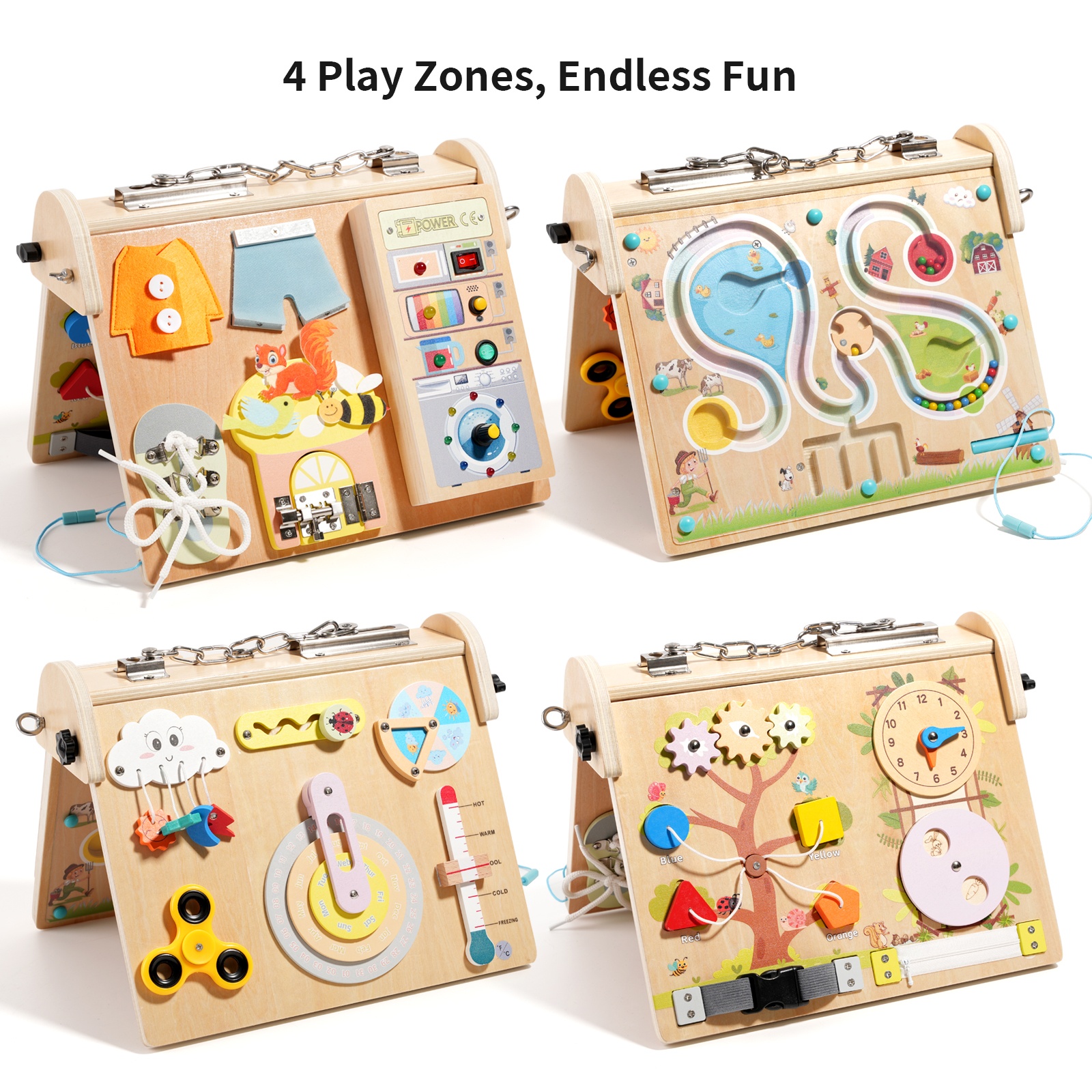 Wooden 4-in-1 Busy Board with  - Kids Educational Game 3 บทวิจารณ์และราคา